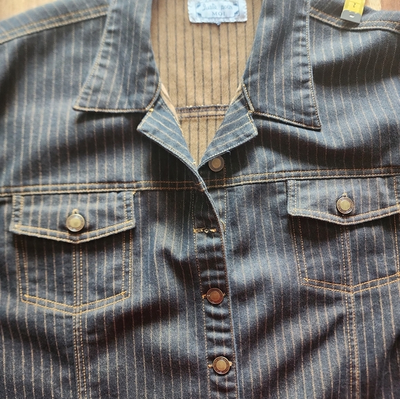 Juste pour moi black striped sleeveless jeans vest, plus size 2X - Picture 8 of 12